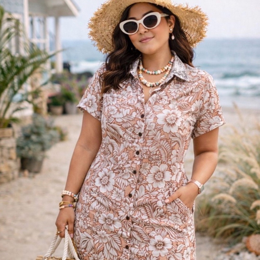 C&C California 100% Linen Floral Shirt Dress XS / S Pink Tropical